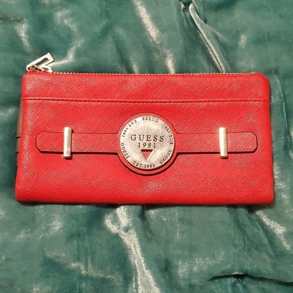 Guess red vegan leather wallet